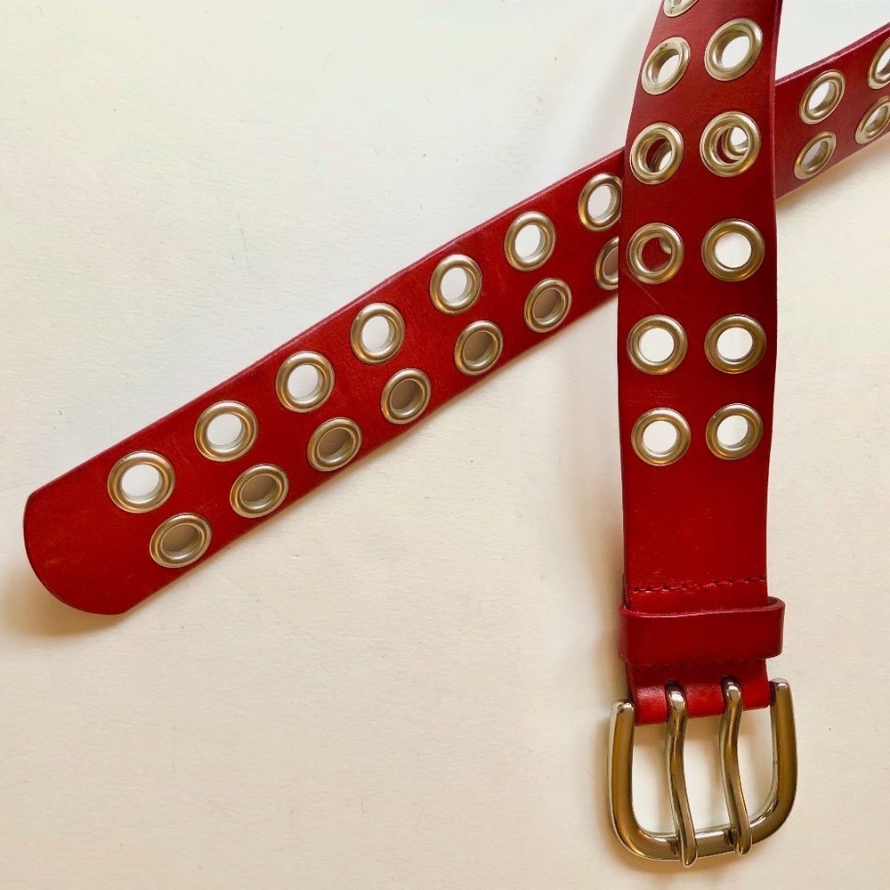 Red Leather, Double Grommet Belt
